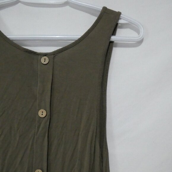REVAMPED By Sirens | small | Khaki Sleeveless Dress With Back Button Detail - Picture 12 of 16